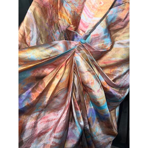 PrettyLittleThing Multi Marble Print Satin Ruched Corset Midi Dress - Picture 5 of 5